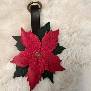 Red Poinsettia Leather Charm, Flair, Keychain